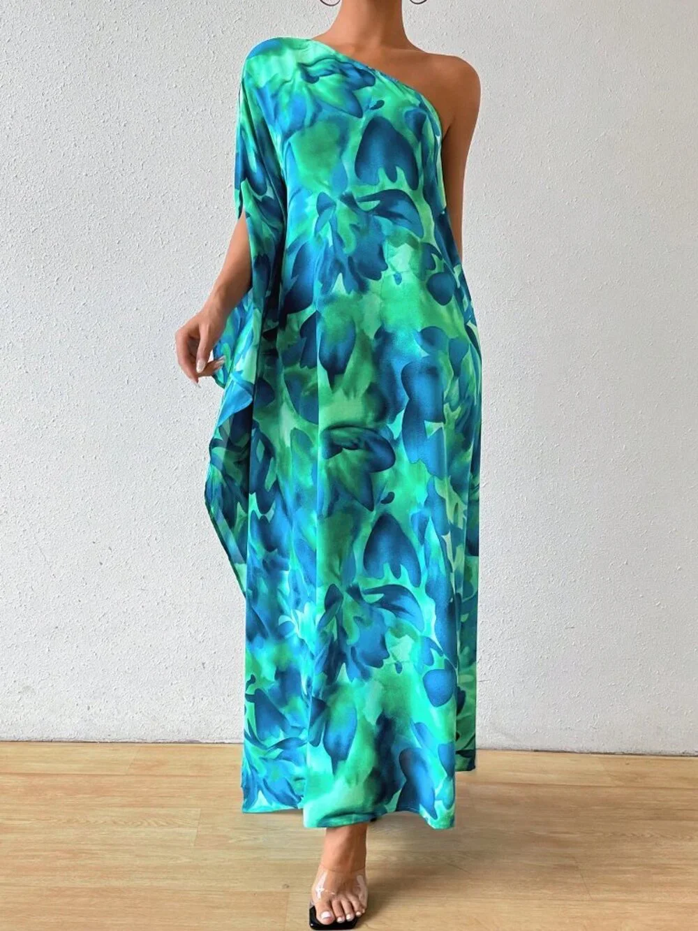 Multicolor Boho Women's Floral Print Asymmetrical Cape Sleeve Long Dress Maxi - Picture 6 of 6